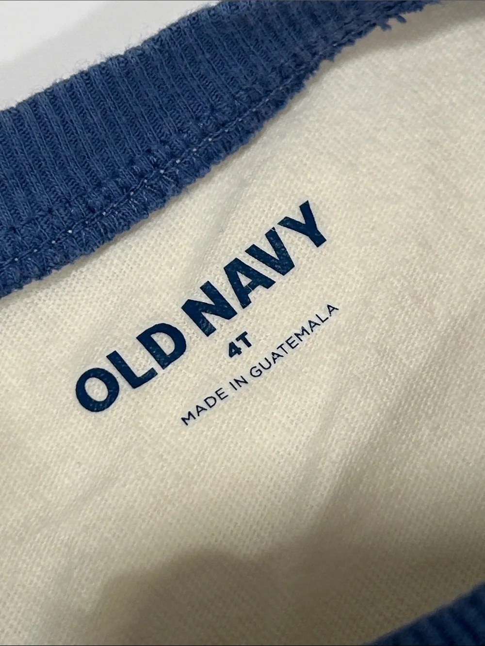 Old Navy Boys Long Sleeve Raglan Shirt in Navy and Cream with Light Blue Pocket